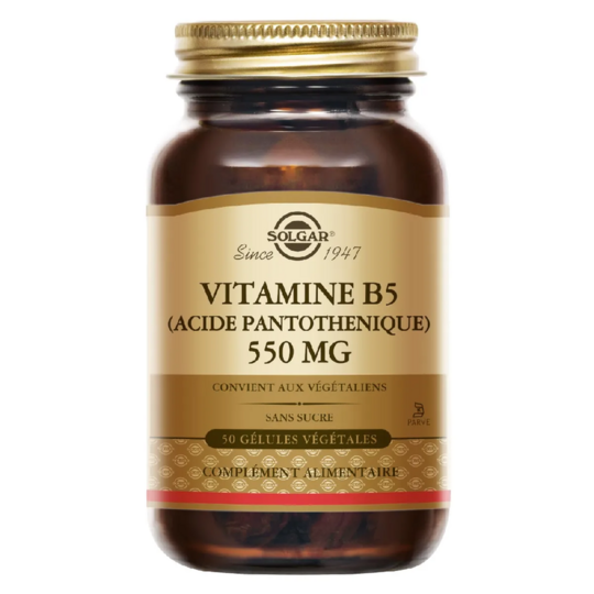 Solgar Vitamine B5 Acide Pantothénique 550 mg 50 gélules végétales énergie métabolique & vitalité