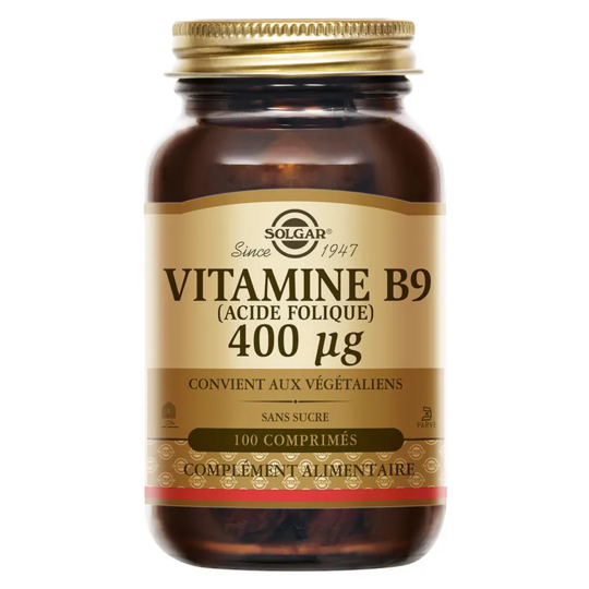 Solgar Vitamine B9 Acide Folique 400 mcg 100 comprimés folates énergie & équilibre cellulaire