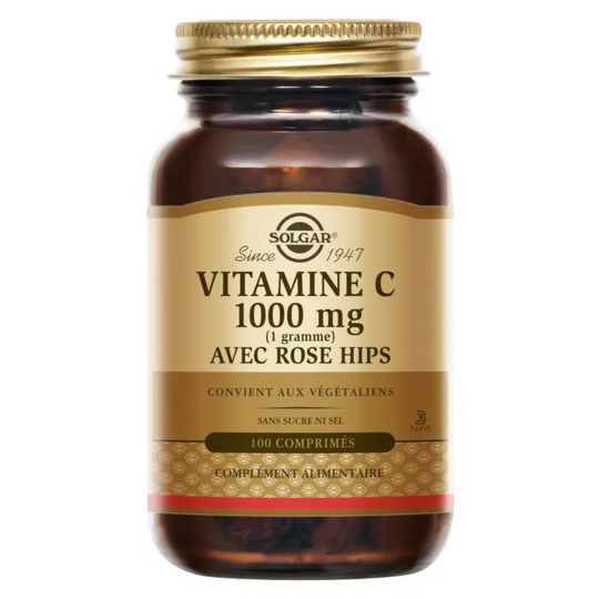 Solgar Vitamine C 1000 mg avec Rose Hips – Immunité, Antioxydant & Énergie – 100 comprimés