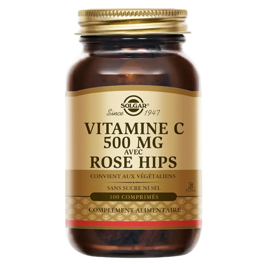 Solgar Vitamine C 500 mg avec Rose Hips – Immunité, Collagène & Fatigue – 100 comprimés