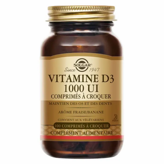 Solgar Vitamine D3 1000 UI comprimés à croquer os, immunité & vitalité