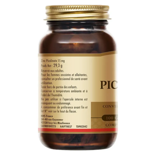 Solgar Zinc Picolinate 15 mg Défenses immunitaires & beauté des cheveux peau et ongles 100 gélules végétales