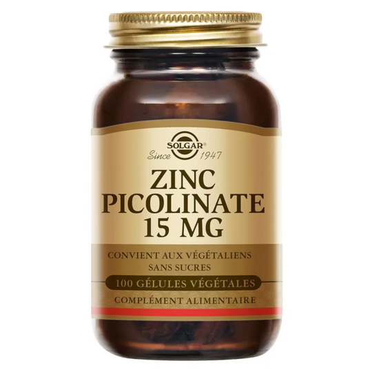Solgar Zinc Picolinate 15 mg Défenses immunitaires & beauté des cheveux peau et ongles 100 gélules végétales