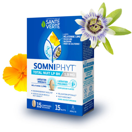 Santé Verte Somniphyt Total Nuit Mélatonine LP 1,9 mg 15 comprimés sommeil réparateur & libération prolongée