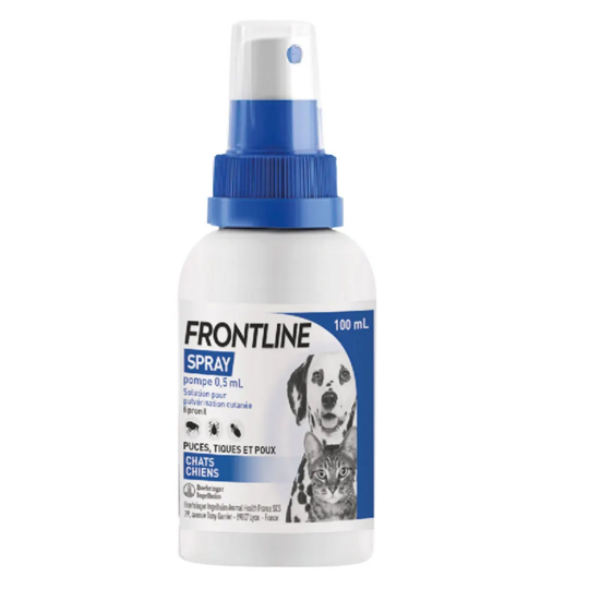 Frontline Spray Cutané Anti-Puces, Tiques et Poux Chat & Chien 100 ml – Protection antiparasitaire