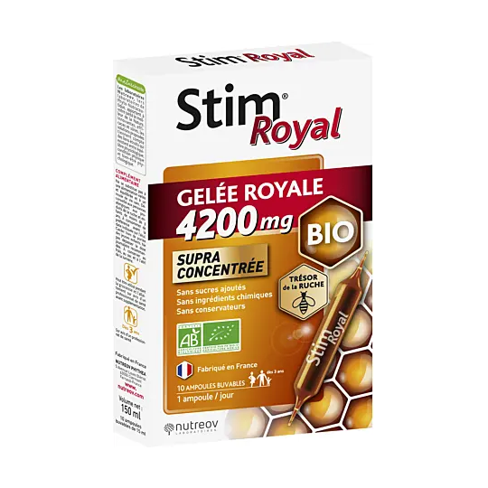 Nutreov Stim Royal gelée royale bio 4200mg 10 ampoules – complément alimentaire immunité