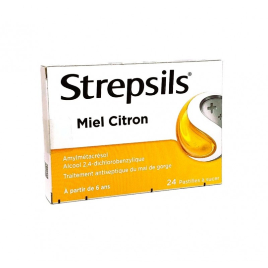 Strepsils Miel Citron – 24 pastilles – Médicament antiseptique pour maux de gorge