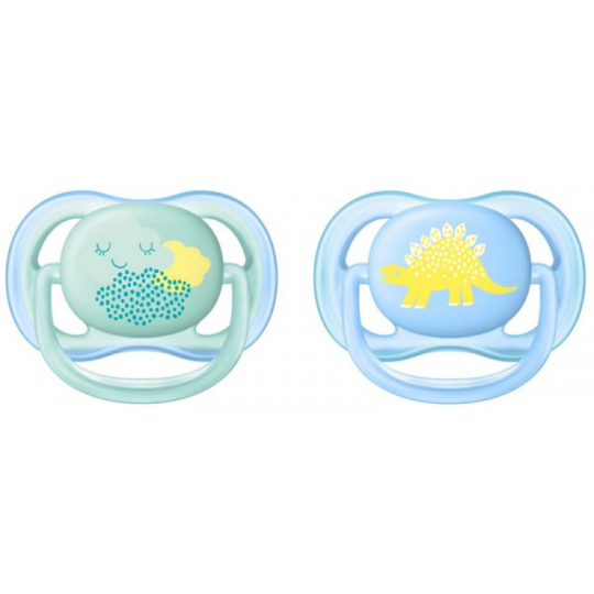 Sucette 0-6 Mois Silicone Orthodontique Ultra-Air Motifs Aléatoires - Lot de 2 sucettes