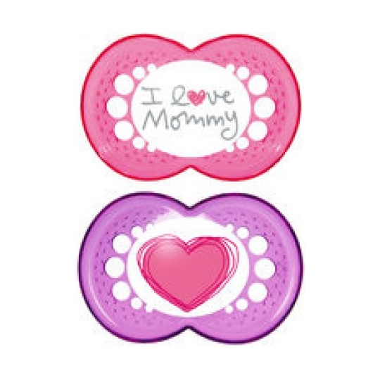 Sucette + 6 mois Silicone Coeur Motifs Aléatoires - Lot de 2 sucettes 