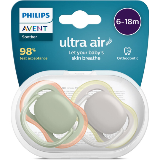 Sucette Ultra Air Couleur Mat 6-18 mois - Lot de 2 sucettes