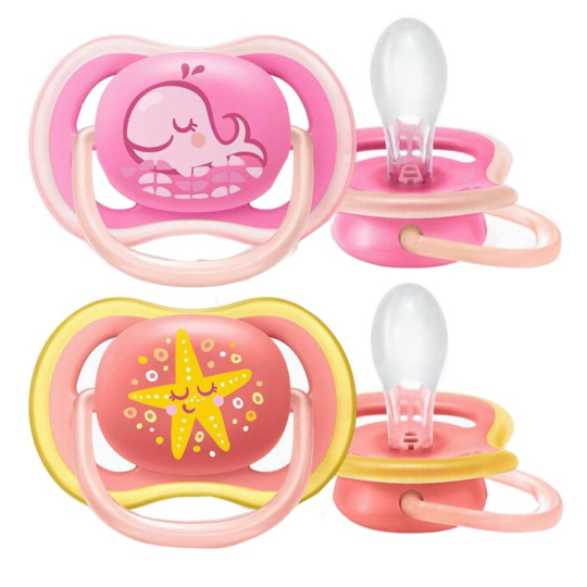 Sucettes 6-18 mois Orthodontique Ultra Air Motifs Fille - Lot de 2 sucettes	