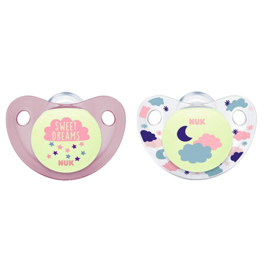 Sucettes Silicone Taille 2 Trend Night Fille Motifs Aléatoires - Lot de 2 sucettes