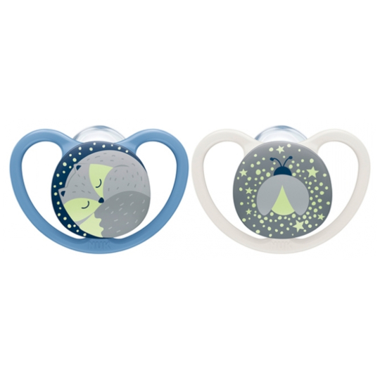 Sucettes Space Night Silicone 0-6 Mois Garçon Bleu/Gris - Lot de 2