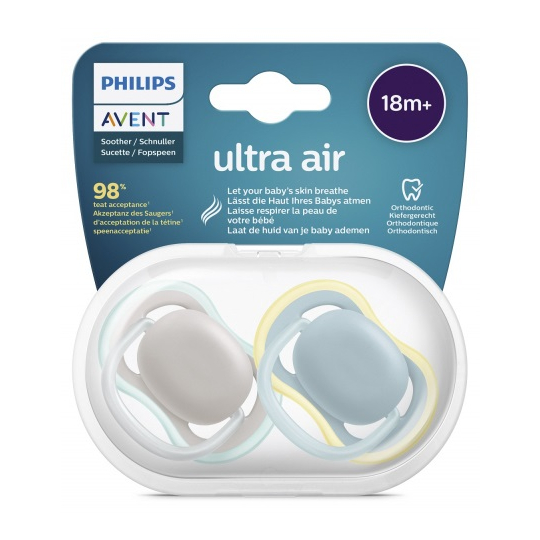 Sucettes Ultra Air Mixte 18 mois+ Couleur neutre - Lot de 2 Sucettes