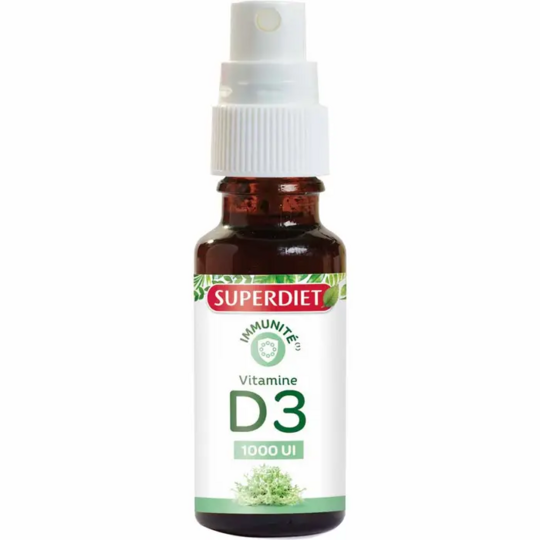 Superdiet Spray vitamine d3 Origine végétale, immunité & carence 20 ml