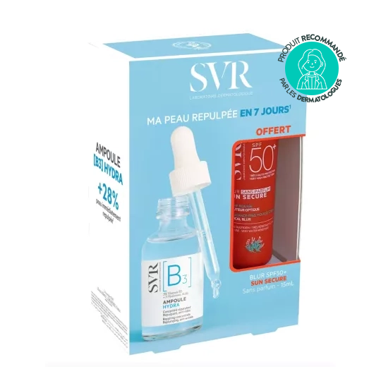 SVR B3 Ampoule Hydra 30 ml + Sun Secure Blur SPF50+ 15 ml offert – hydratation intense & protection solaire 2-en-1