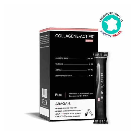 Collagène Actifs Aragan 20 sticks Fraise Yuzu - Peau, articulations et tonicité