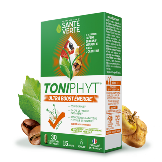 Santé Verte Toniphyt Ultra Boost Énergie Vitamine C & Guarana 30 comprimés coup de fouet énergie & vitalité