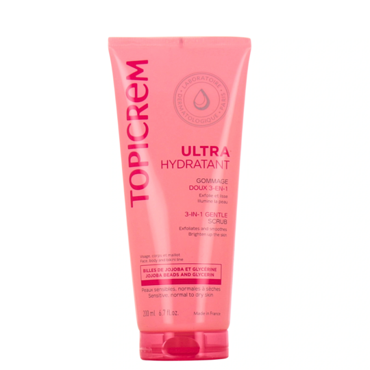 Topicrem Ultra-Hydratant gommage doux 3-en-1 visage & corps 200 ml — peaux sensibles