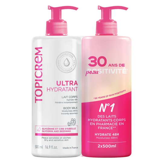 Topicrem Ultra-Hydratant lait corps lot de 2 x 500 ml— peaux sèches et sensibles