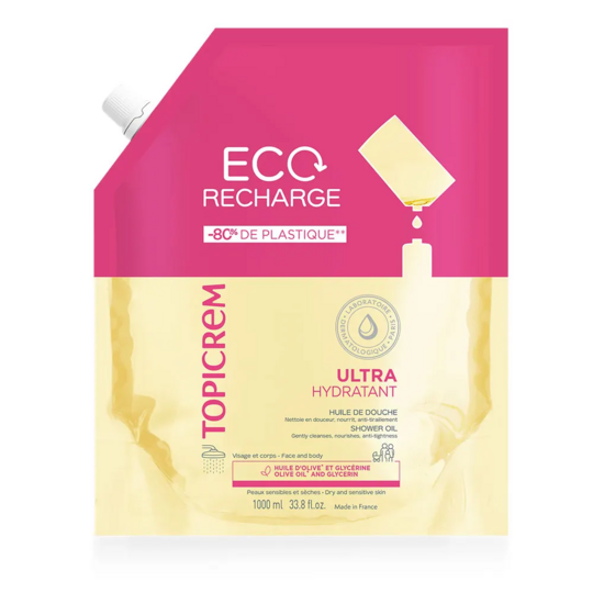 Topicrem Ultra-Hydratant huile de douche éco-recharge 1000 ml — peaux sensibles sèches huile d'olive