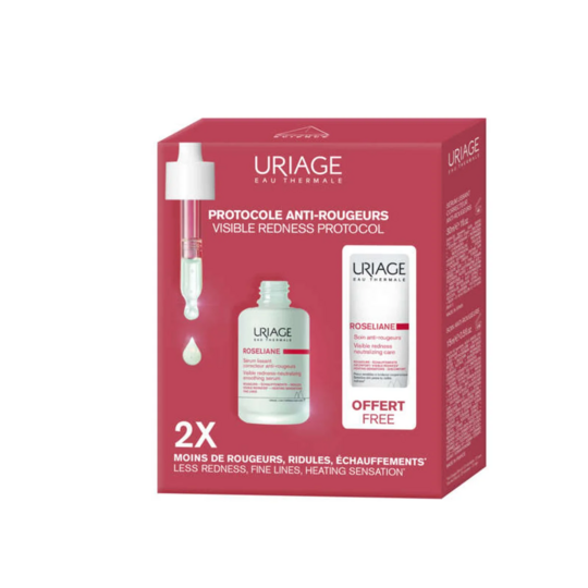Uriage Roséliane Coffret Protocole Anti-Rougeurs – Sérum Lissant Correcteur 30 ml + Soin Anti-Rougeurs 15 ml Offert