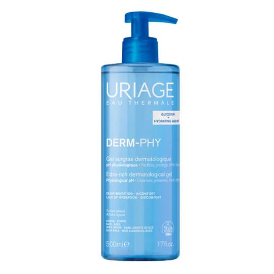 Uriage Derm-Phy Gel surgras dermatologique 500 ml – nettoyant sans savon visage et corps