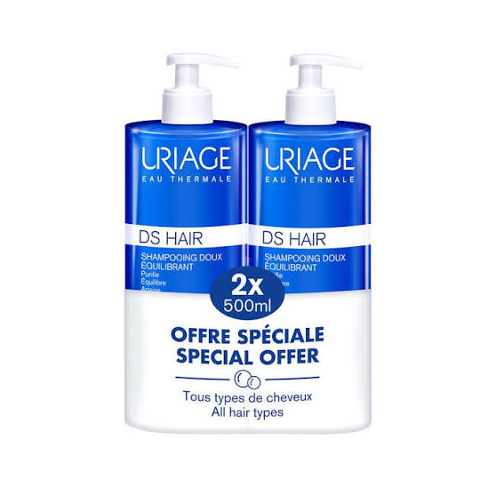 Uriage DS Hair Shampooing doux équilibrant duo 2 x 500 ml – cuir chevelu sensible