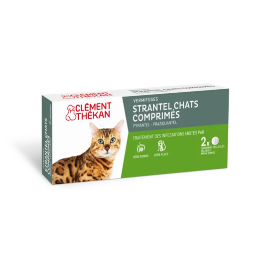 Strantel Vermifuge Chat – Vermifuge chat vers plats et ronds – Boîte de 2 comprimés pelliculés sécables