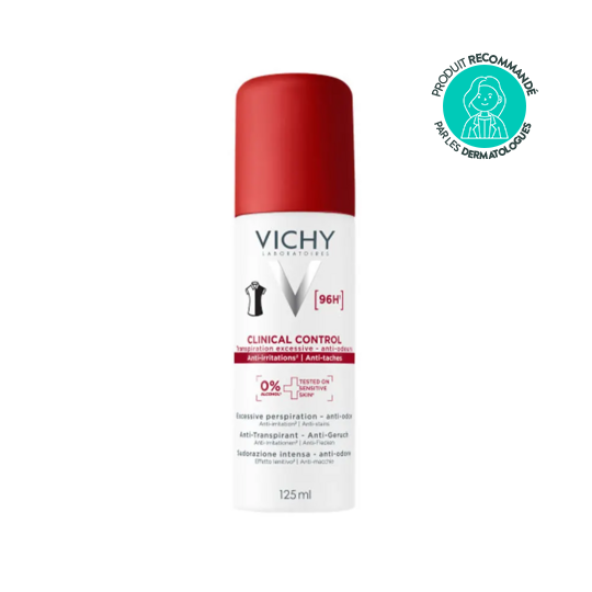 Vichy Clinical Control Anti-Transpirant 96h Mixte 125 ml – Déodorant spray haute efficacité anti-odeurs