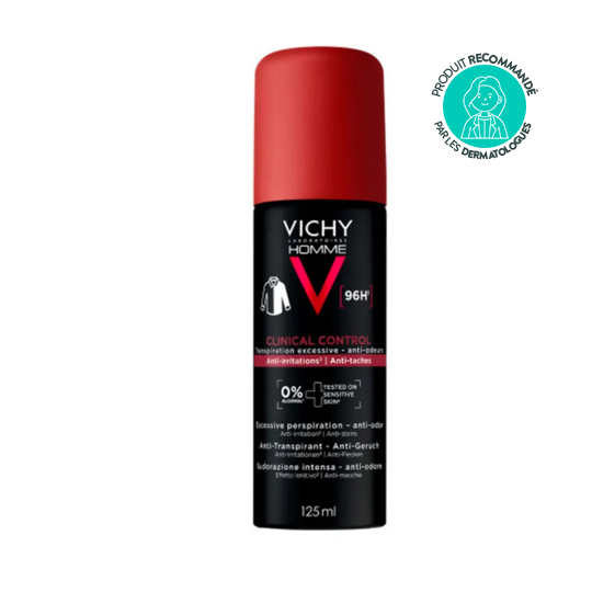 Vichy Homme Anti-Transpirant Extrême 96h 125 ml – Déodorant spray haute efficacité transpiration intense