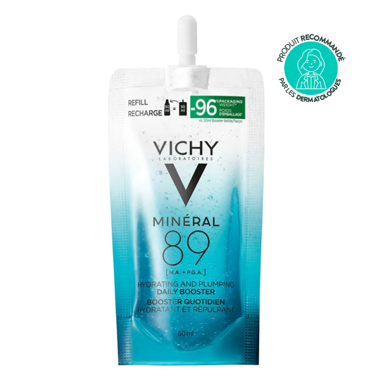 Vichy Minéral 89 Recharge Sérum Booster Quotidien Fortifiant et Repulpant à l'Acide Hyaluronique 50 ml – Hydratation, barrière cutanée et peau repulpée
