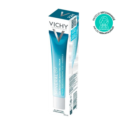 Vichy Minéral 89 Crème Jour Légère Boost d'Hydratation 72H 40 ml – Hydratation intense et renforcement de la barrière cutanée