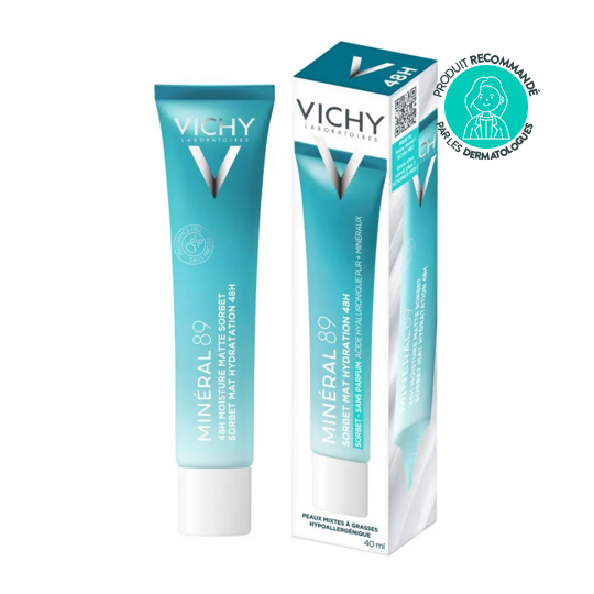 Vichy Minéral 89 Sorbet Crème Mat Hydratation 48H 40 ml – Hydratant matifiant pour peaux mixtes à grasses
