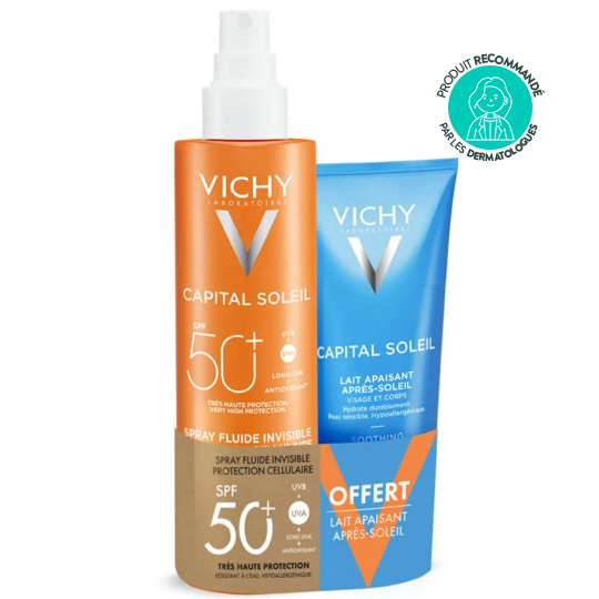 Vichy Capital Soleil Spray fluide invisible SPF50+ 200ml + lait apaisant après-soleil 100 ml OFFERT