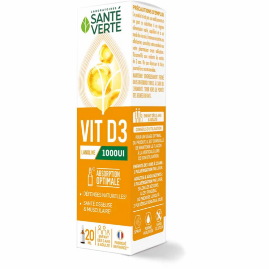 Sante Verte Vitamine D3 1000 UI Défenses Naturelles 20 ml immunité & capital osseux