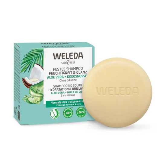 Weleda Shampooing solide hydratation & brillance 50 g – shampooing pour cheveux normaux à secs