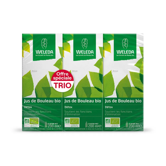 Weleda Bouleau Trio jus bio détox 3x200 ml – complément alimentaire détoxifiant naturel
