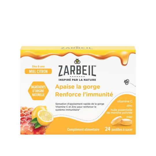 Zarbeil Gorge & Immunité – 24 pastilles à sucer Miel-menthe