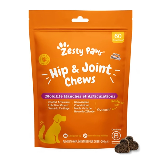 Zesty Paws Hip & Joint Mobilite hanches et articulations Dinde 60 friandises en bouchées molles