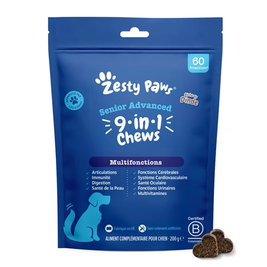 Zesty Paws Senior Advanced Multifonctions 9 en 1 dinde 60 friandises en bouchées molles