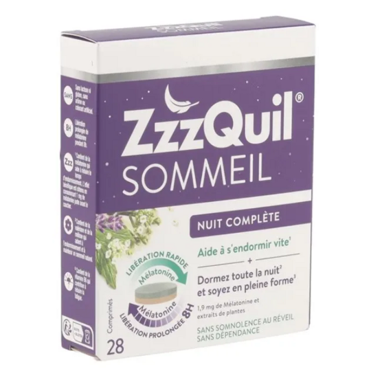 Zzzquil Sommeil nuit complète 28 comprimés – complément mélatonine libération prolongée