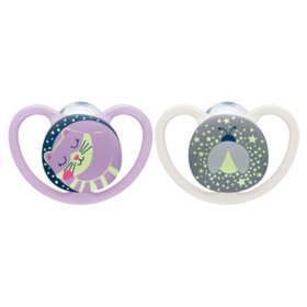 Sucettes Silicone Space Night 0-6 Mois Fille - Lot de 2
