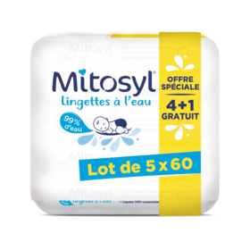 Mitosyl Lingettes à l'Eau 4+1 Offerte Lot de 5 x 60 Unités