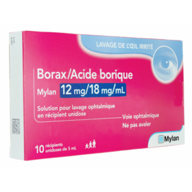 Borax Acide Borique Solution 12 mg/18 mg/ml pour Lavage Ophtalmique Œil Irrité - 10 récipients unidoses de 5 ml