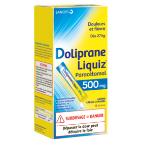 DOLIPRANE LIQUIZ - Paracétamol 500 mg Suspension Buvable Arôme Crème Caramel - 12 sachets
