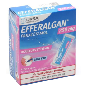 EFFERALGAN - Douleurs et Fièvre Arôme Fraise 250 mg - 10 Granules en Sachet