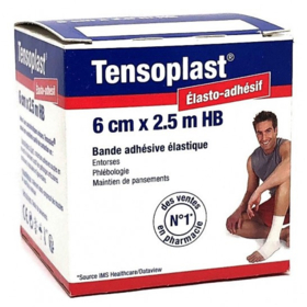 TENSOPLAST - Elasto-Adhésif Bande Adhésive Élastique - 6 cm X 2,5 m HB