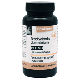 Bisglycinate de Calcium 1500 Mg + Vitamines D3 & K2 - Reminéralisant Osseux - 90 Gélules