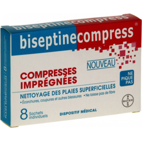 BISEPTINE - Compresses Plaies Superficielles - 8 sachets